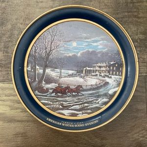 Vintage Stauffer's Brand  Cookie Tin Currier & Ives "Winter Scene- Evening" 10"